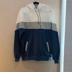 Colorblock Hoodie for Men - White, Gray, and Blue